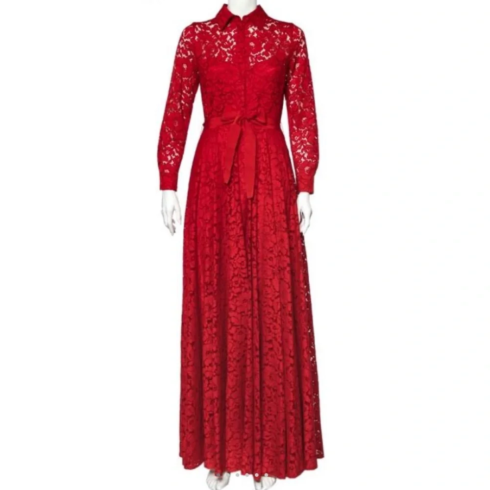 ISO Carolina Herrera Red Lace Shirt Maxi Dress - Picture 1 of 2